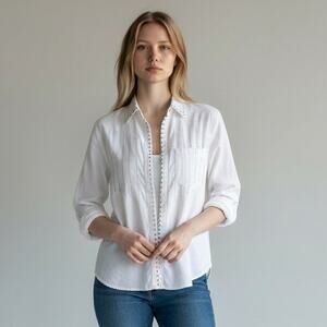 Infinity Fashions Open Front Jacket Womens Sz Small White Rhinestones w/ Pocket